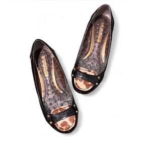 Black croc emboss calf hair leopard ballet flats